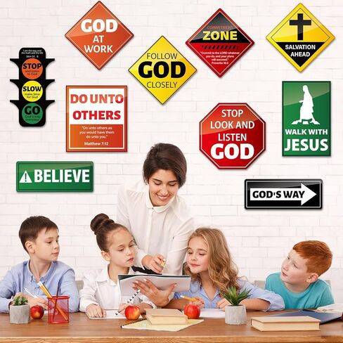 20 PCS Christian Road Signs VBS Decorations Religious Bulletin Board Set Christian Construction Sign Paper Cutouts Jesus Bible Verse Wall Decor for Sunday School Classroom Church in Saudi Arabia