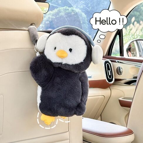 Penguin Car Tissue Holder Plush Cute Hanging Paper Towel Dispenser for Handle or Seat Back Soft Animal Design for Car Home Bathroom in Kuwait