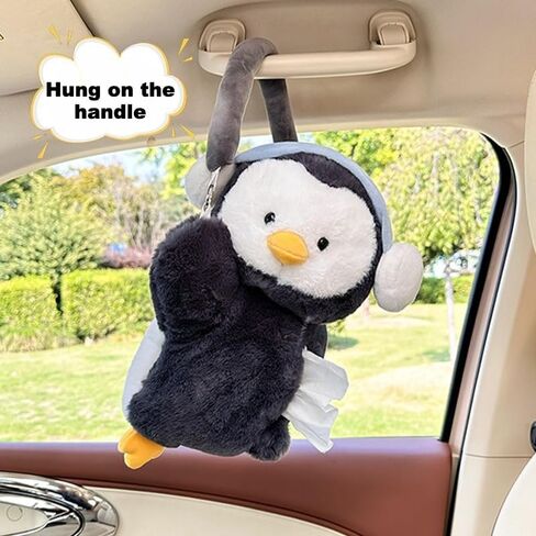 Penguin Car Tissue Holder Plush Cute Hanging Paper Towel Dispenser for Handle or Seat Back Soft Animal Design for Car Home Bathroom in Kuwait
