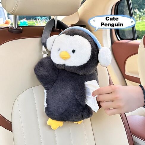 Penguin Car Tissue Holder Plush Cute Hanging Paper Towel Dispenser for Handle or Seat Back Soft Animal Design for Car Home Bathroom in Kuwait