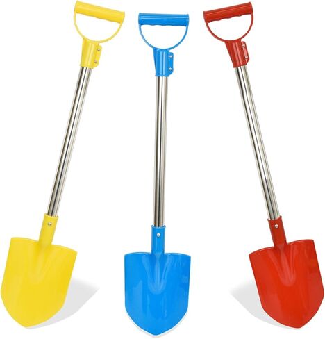 Beach Shovels Long Handle, 24" Sand Shovels for Beach Adult Plastic Shovels for Oceanside Travel Digging Sand 3 Pack Stainless Steel Tube Comfort Grip Blue Yellow Red (Black New Sponge Handle) in Saudi Arabia