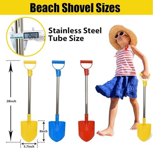 Beach Shovels Long Handle, 24" Sand Shovels for Beach Adult Plastic Shovels for Oceanside Travel Digging Sand 3 Pack Stainless Steel Tube Comfort Grip Blue Yellow Red (Black New Sponge Handle) in Saudi Arabia