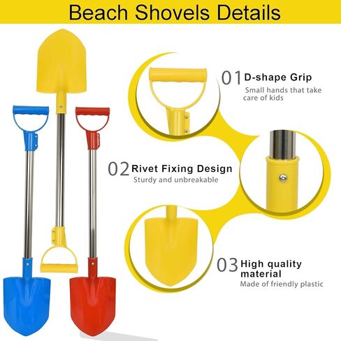 Beach Shovels Long Handle, 24" Sand Shovels for Beach Adult Plastic Shovels for Oceanside Travel Digging Sand 3 Pack Stainless Steel Tube Comfort Grip Blue Yellow Red (Black New Sponge Handle) in Saudi Arabia