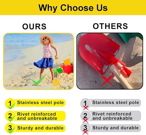 Beach Shovels Long Handle, 24" Sand Shovels for Beach Adult Plastic Shovels for Oceanside Travel Digging Sand 3 Pack Stainless Steel Tube Comfort Grip Blue Yellow Red (Black New Sponge Handle) in Saudi Arabia