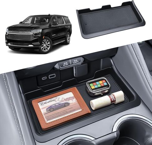 صينية تنظيم وحدة التحكم المركزية المحدثة من RUNROAD متوافقة مع ملحقات 2021-2024 GMC Yukon XL/Chevy Tahoe Suburban، صينية مسند الذراع لصندوق تخزين Yukon الثانوي (ليس لـ Denali/Denali Ultimate) in Kuwait