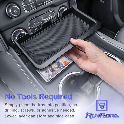 صينية تنظيم وحدة التحكم المركزية المحدثة من RUNROAD متوافقة مع ملحقات 2021-2024 GMC Yukon XL/Chevy Tahoe Suburban، صينية مسند الذراع لصندوق تخزين Yukon الثانوي (ليس لـ Denali/Denali Ultimate) in Kuwait