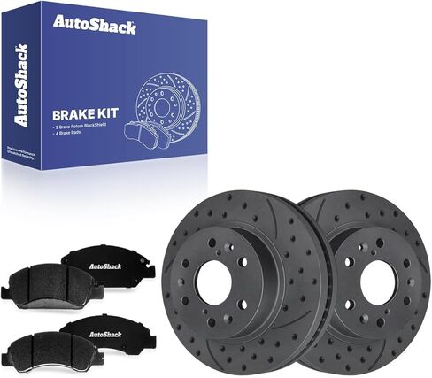 دوارات فرامل أمامية من AutoShack ومنصات ممتازة لسيارة شيفروليه، سيلفرادو 1500 2005-2018 - مغلفة ومثقوبة ومشقوقة - لمسة نهائية سوداء غير لامعة - BlackShield - 12.99 بوصة (329.9 مم)، 6 عروات in Kuwait