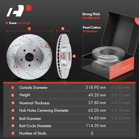 دوارات فرامل قرصية أمامية وخلفية ممتازة محفورة ومشقوقة + طقم وسادات سيراميك متوافقة مع موديلات مختارة من تويوتا ولكزس - هايلاندر 2006-2007، RX330 2004-2006، RX350، RX400h، مجموعة 12 قطعة in Kuwait