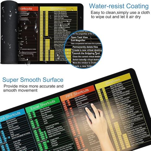Excel Shortcuts Large Mouse Pad, Excel/Word/Power Point/Windows 31.5" x 15.7" Gaming Mousepad with Stitched Edge, Non-Slip Rubber Base Waterproof Big Long Keyboard Mat for Gamer, Office & Home in Saudi Arabia