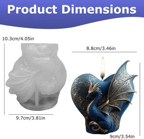 Dragon Candle Mold, 3D Heart Shape Animal Dinosaur Silicone Molds for Candle Making, Epoxy Resin Casting Molds for Handmade DIY Soap & Aromatherapy DIY Home Desk Decor in Saudi Arabia