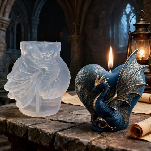 Dragon Candle Mold, 3D Heart Shape Animal Dinosaur Silicone Molds for Candle Making, Epoxy Resin Casting Molds for Handmade DIY Soap & Aromatherapy DIY Home Desk Decor in Saudi Arabia