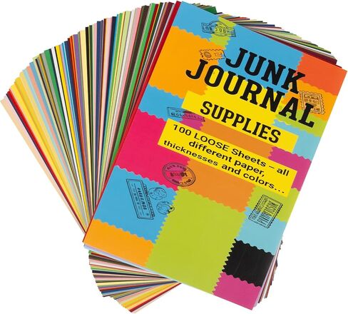Junk Journal Loose Leaf Paper, 100 Unique Sheets 200 Pages, 8.5" x 5.5" Half Letter A5 Vintage Scrapbook Papers, Mixed Color Collage Cardstock (110/130/180 GSM) for Junk Journaling, Art Journal & DIY Crafts in Saudi Arabia