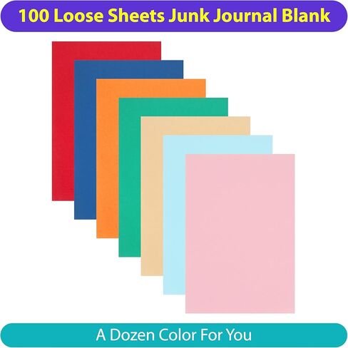 Junk Journal Loose Leaf Paper, 100 Unique Sheets 200 Pages, 8.5" x 5.5" Half Letter A5 Vintage Scrapbook Papers, Mixed Color Collage Cardstock (110/130/180 GSM) for Junk Journaling, Art Journal & DIY Crafts in Saudi Arabia