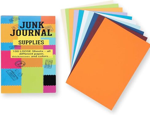 Junk Journal Loose Leaf Paper, 100 Unique Sheets 200 Pages, 8.5" x 5.5" Half Letter A5 Vintage Scrapbook Papers, Mixed Color Collage Cardstock (110/130/180 GSM) for Junk Journaling, Art Journal & DIY Crafts in Saudi Arabia