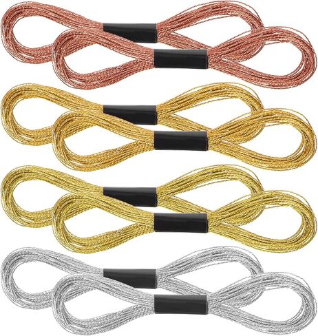 8 Skeins Metallic Embroidery Thread, 4 Colors Embroidery Floss Cross Stitch Threads for Hand Embroiderys, Cross Stitch, Friendship Bracelet Making, Polyester Craft Thread for DIY String Art Sewing in Kuwait