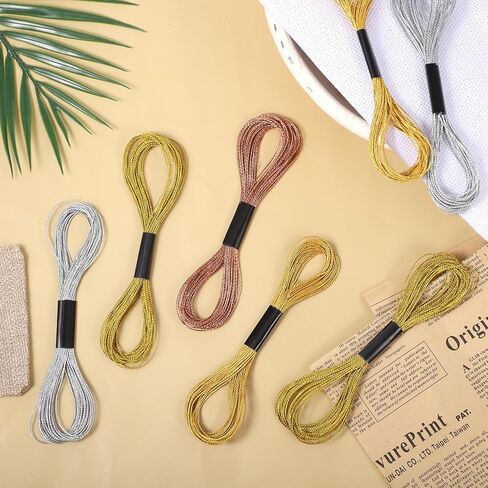 8 Skeins Metallic Embroidery Thread, 4 Colors Embroidery Floss Cross Stitch Threads for Hand Embroiderys, Cross Stitch, Friendship Bracelet Making, Polyester Craft Thread for DIY String Art Sewing in Kuwait