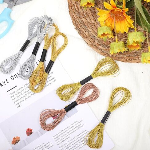 8 Skeins Metallic Embroidery Thread, 4 Colors Embroidery Floss Cross Stitch Threads for Hand Embroiderys, Cross Stitch, Friendship Bracelet Making, Polyester Craft Thread for DIY String Art Sewing in Kuwait