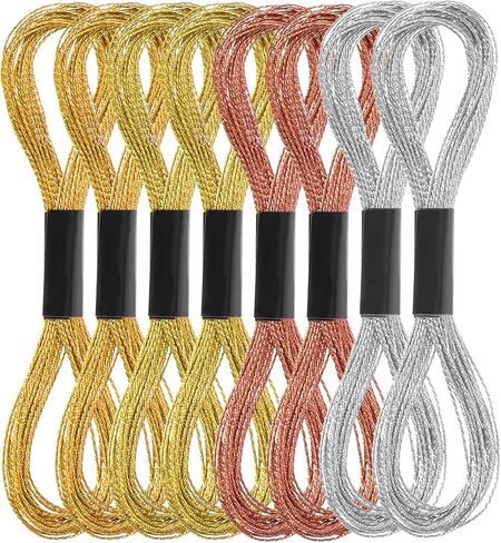8 Skeins Metallic Embroidery Thread, 4 Colors Embroidery Floss Cross Stitch Threads for Hand Embroiderys, Cross Stitch, Friendship Bracelet Making, Polyester Craft Thread for DIY String Art Sewing in Kuwait