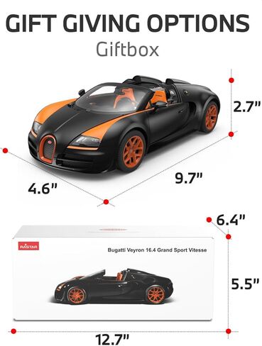 RASTAR 43900 1:18 Metal Diecast Toy Car for Officially Licensed Bugatti Grand Sport Vitesse with Free Wheel - Durable Model Car with Openable Doors & Hood for Play & Collectible Display - Ideal Gift in Kuwait