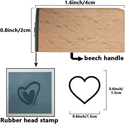 Mini Heart Stamps 0.6 Inch Planner Rubber Stamp Heart Pattern Valentines Unique Square Small Reusable Wood Seal for Scrapbooking Journaling Card Making Envelope Photos Travel DIY Crafts in Kuwait