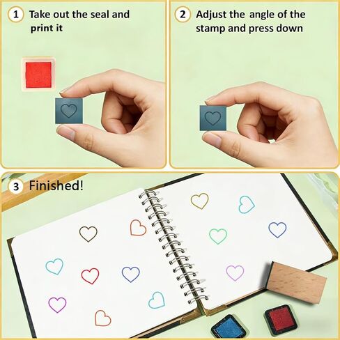 Mini Heart Stamps 0.6 Inch Planner Rubber Stamp Heart Pattern Valentines Unique Square Small Reusable Wood Seal for Scrapbooking Journaling Card Making Envelope Photos Travel DIY Crafts in Kuwait