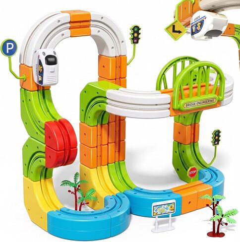 Electric Train Set for Kids 3 4 5 6 7 8, Magic Rail Block Flexible Race Track Railway Set, DIY Assembled 3D STEM Car Track Train Toys for Toddlers 3-5, Birthday Gift for Boys Girls(145 Pcs) in Saudi Arabia