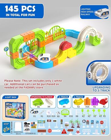 Electric Train Set for Kids 3 4 5 6 7 8, Magic Rail Block Flexible Race Track Railway Set, DIY Assembled 3D STEM Car Track Train Toys for Toddlers 3-5, Birthday Gift for Boys Girls(145 Pcs) in Saudi Arabia