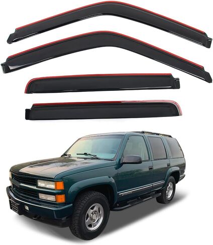 عاكسات حاجب النافذة في القناة، متوافقة مع 1992-2000 Chevy GMC C2500 C3500 K2500 K3500 Crew Cab & Suburban Tahoe Yukon، دخان أكريليك/واقي مطر نافذة ذو تصميم نحيف ملون، 4 قطع in Kuwait