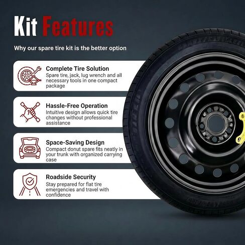 Spare Tire Kit Compatible with 2015-2026 Mercedes GLC Models, 2019-2026 BMW X5, 2017-2026 Audi Q5 - Includes 18x4 Rim, 155/90R18, 29" Diameter, Includes car Jack kit and tire Carrying Case in Saudi Arabia