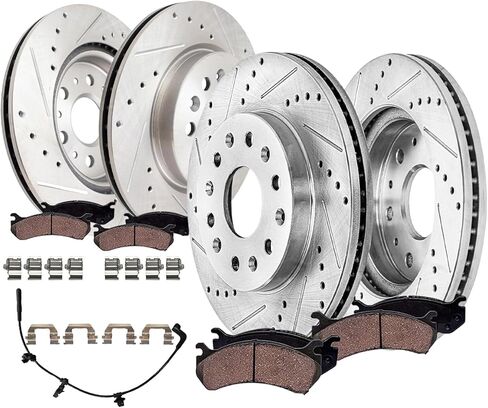 محور ديترويت - طقم فرامل مكون من 8 قطع لسيارة Chevy Traverse Limited GMC Acadia Blazer Buick Enclave، وسادات فرامل سيراميك محفورة ودوارات مكابح مشقوقة مع الأجهزة: دوارات أمامية مقاس 12.64 بوصة ودوارات خلفية مقاس 12.40 بوصة in Kuwait