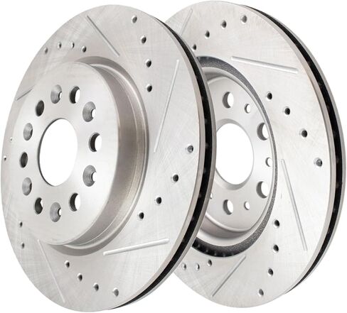 محور ديترويت - طقم فرامل مكون من 8 قطع لسيارة Chevy Traverse Limited GMC Acadia Blazer Buick Enclave، وسادات فرامل سيراميك محفورة ودوارات مكابح مشقوقة مع الأجهزة: دوارات أمامية مقاس 12.64 بوصة ودوارات خلفية مقاس 12.40 بوصة in Kuwait