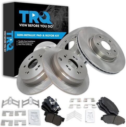 مجموعة وسادة الفرامل الأمامية والخلفية TRQ ومجموعة الدوار شبه معدنية متوافقة مع 2012-2016 Honda CR-V in Kuwait