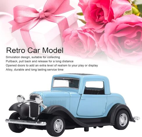 Classic Vintage Alloy Car Model Opened Doors Retro Antique Pullback Toy 1:32 for Playtime Education (Blue) in Kuwait