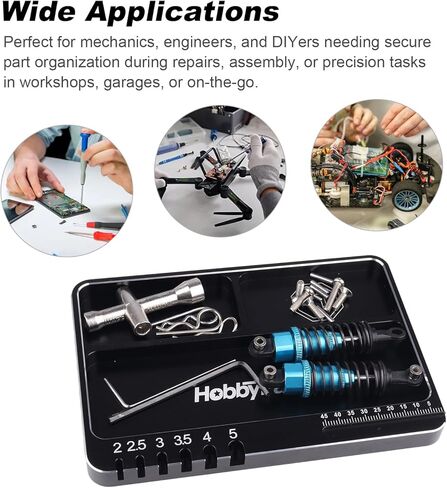 HobbyPark Aluminum RC Parts Screws Tray Magnetic Compartment, Screw Length & Diameter Gauge, 130x90mm for 1/8 1/10 1/18 1/24 RC Car Crawler Truck Touring Drift Maintenance in Kuwait