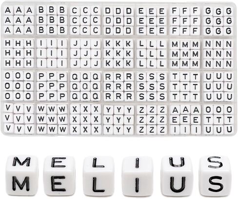 MELIUS 252Pcs 10x10mm Acrylic Large Letter Beads, Square Big Alphabet Paracord Beads for Jewelry Making, DIY Necklaces Collars, Key Chains, Bracelets (White) in Saudi Arabia