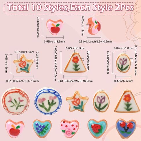 SUNNYCLUE 1 صندوق 20 قطعة 10 أنماط مختلطة من الخرز Lampwork متنوعة الخرز السيراميك السائبة اليدوية المزجج الملونة نجمة مستديرة القلب الزجاج الفواصل فضفاضة لصنع المجوهرات DIY لوازم الحرفية سوار قلادة in Kuwait