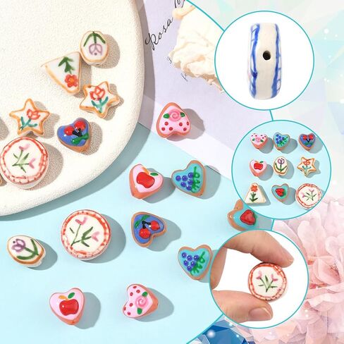SUNNYCLUE 1 صندوق 20 قطعة 10 أنماط مختلطة من الخرز Lampwork متنوعة الخرز السيراميك السائبة اليدوية المزجج الملونة نجمة مستديرة القلب الزجاج الفواصل فضفاضة لصنع المجوهرات DIY لوازم الحرفية سوار قلادة in Kuwait