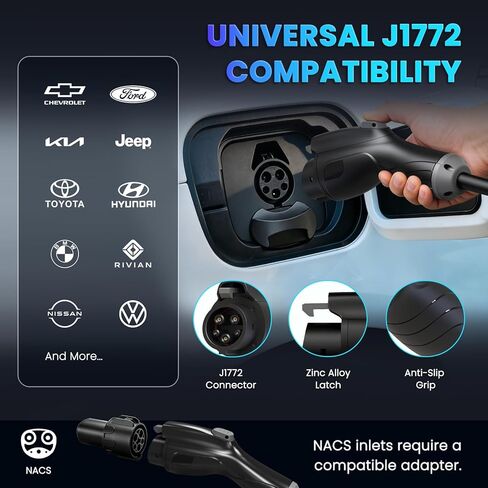 Portable EV Charger Level 2 32 Amp - J1772 Electric Car Charging Station 240V, ETL Listed, NEMA 14-50 Plug NEMA Type 4 IP66 Waterproof, 25ft Cable, App WiFi, Travel Electric Car Charger in Kuwait