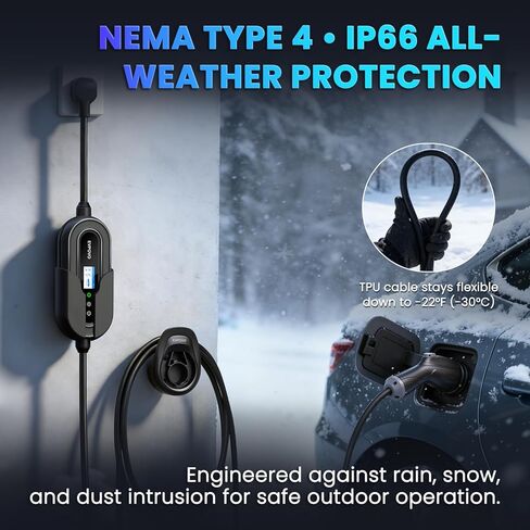 Portable EV Charger Level 2 32 Amp - J1772 Electric Car Charging Station 240V, ETL Listed, NEMA 14-50 Plug NEMA Type 4 IP66 Waterproof, 25ft Cable, App WiFi, Travel Electric Car Charger in Kuwait