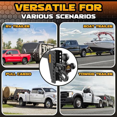 Adjustable Trailer Hitch - Drop Hitch 2-Inch Receiver - Tri Ball Mount with Hook (1-7/8'', 2'' & 2-5/16''), 8'' Drop/Rise Tow Hitch, 12,500 LBS GTW, 3 Ball Hitches for Trucks, RV, Camper etc in Saudi Arabia