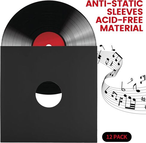 12 Pack 12 Inch Vinyl Record Sleeves Premium Black Album Covers Heavy Duty 350gsm LP Record Jackets with Center Hole Anti Static Storage Protectors for Vinyl Albums in Saudi Arabia