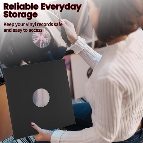 12 Pack 12 Inch Vinyl Record Sleeves Premium Black Album Covers Heavy Duty 350gsm LP Record Jackets with Center Hole Anti Static Storage Protectors for Vinyl Albums in Saudi Arabia