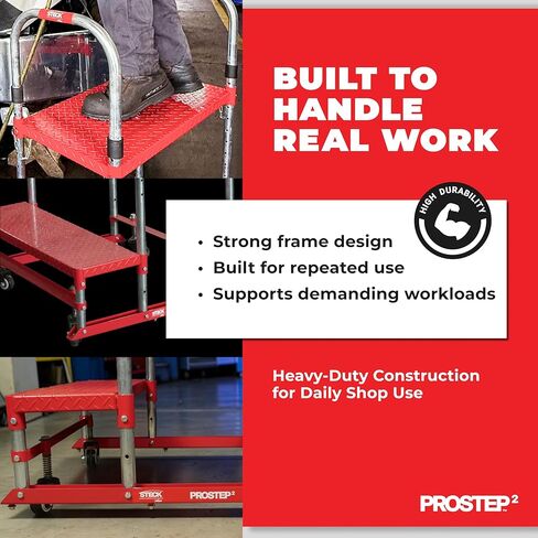 ProStep2™ Heavy-Duty Shop Step Platform – STC20360 | 53" Slip-Resistant Steel Step with Wheels & Ergonomic Handle | Compact, Durable Work Platform for Auto & Truck Repair in Kuwait