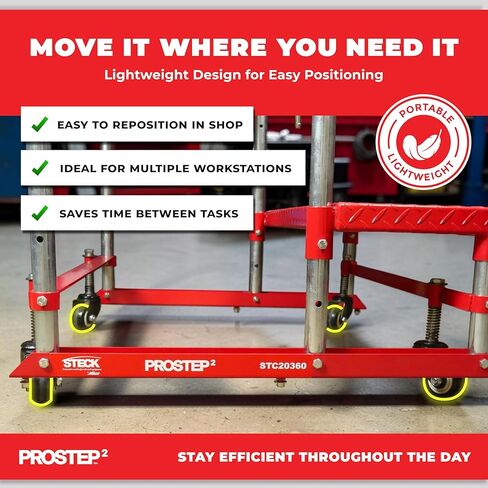 ProStep2™ Heavy-Duty Shop Step Platform – STC20360 | 53" Slip-Resistant Steel Step with Wheels & Ergonomic Handle | Compact, Durable Work Platform for Auto & Truck Repair in Kuwait