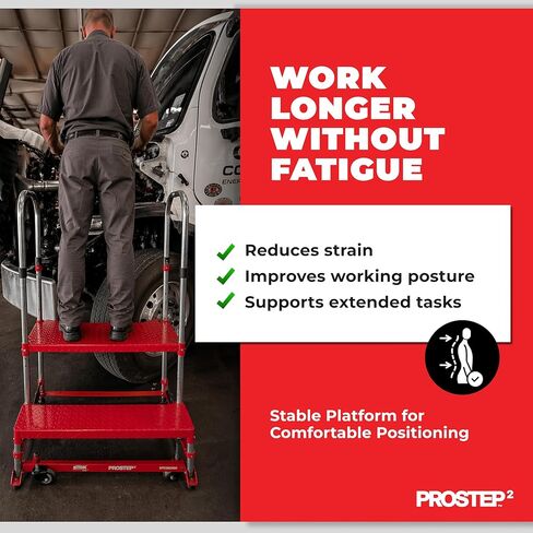 ProStep2™ Heavy-Duty Shop Step Platform – STC20360 | 53" Slip-Resistant Steel Step with Wheels & Ergonomic Handle | Compact, Durable Work Platform for Auto & Truck Repair in Kuwait
