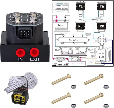 Auto/motorcycle 12v Air Ride Suspension Bag Controller Solenoid Valve Manifold Kit 4-Corner (0-300psi) in Kuwait