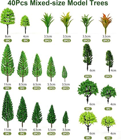 40PCS Model Trees with 12PCS Mini Diorama Wild Animals Kit, Mixed Size 4.5-16cm Miniature Tree, Realistic Diorama Accessories for Model Railway, Train Scenery, Landscape, DIY Crafts in Saudi Arabia