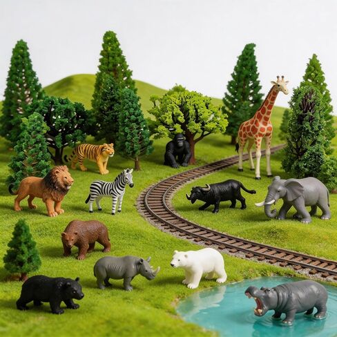 40PCS Model Trees with 12PCS Mini Diorama Wild Animals Kit, Mixed Size 4.5-16cm Miniature Tree, Realistic Diorama Accessories for Model Railway, Train Scenery, Landscape, DIY Crafts in Saudi Arabia