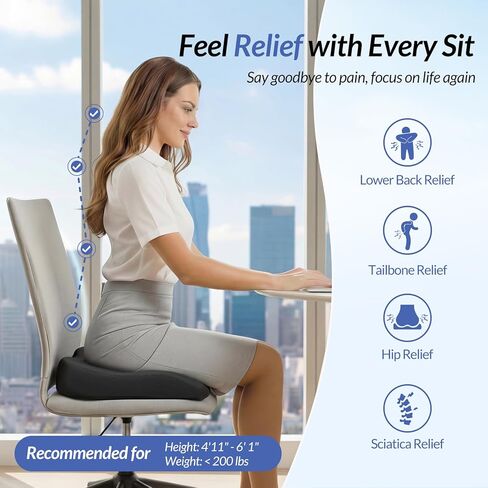 ZIKEE Ergonomic Seat Cushion with Thigh Slope for Long Sitting, Memory Foam Office Chair Cushion for Car, Home, U-Shaped Design Relieves Hip, Tailbone Pain, Non-Slip Sciatica Pain Relief Pillow in Saudi Arabia