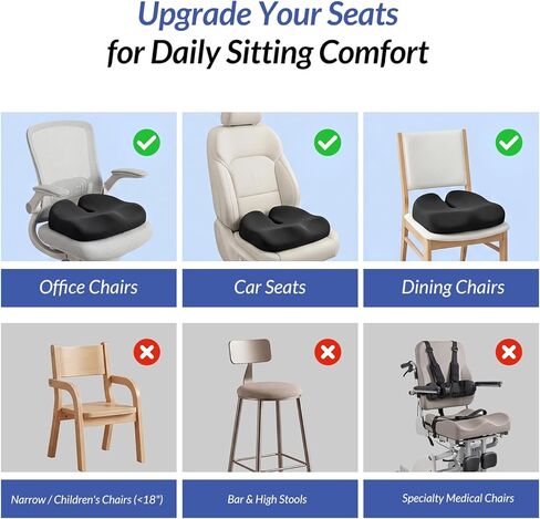 ZIKEE Ergonomic Seat Cushion with Thigh Slope for Long Sitting, Memory Foam Office Chair Cushion for Car, Home, U-Shaped Design Relieves Hip, Tailbone Pain, Non-Slip Sciatica Pain Relief Pillow in Saudi Arabia